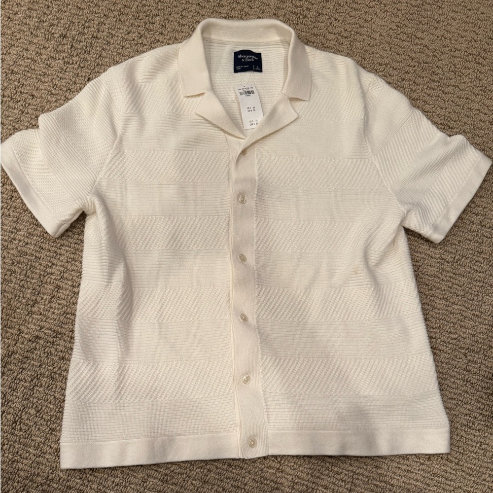 Abercrombie & Fitch Cream Textured Short-Sleeve Button-Up Shirt